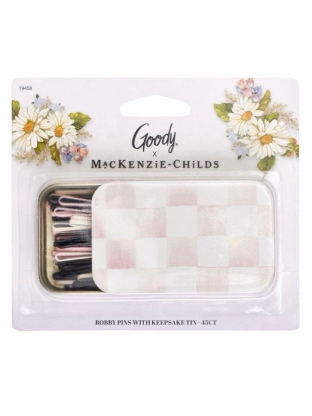 NWT MacKenzie-Childs x Goody - Bobby Pins in Pink Rosy Check Keepsake Tin - 45ct